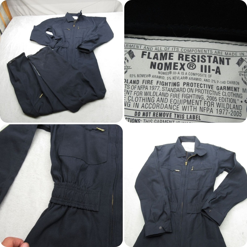 Nomex FR Coverall Mens 38 Navy Transcon Kevlar Flame Resistant Mechanic Work